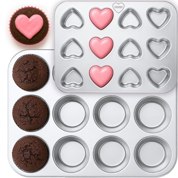 Stainless Steel Muffin Pan 2-Piece Set – Classic & Heart-Shaped