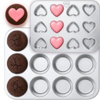 Stainless Steel Muffin Pan 2-Piece Set – Classic & Heart-Shaped