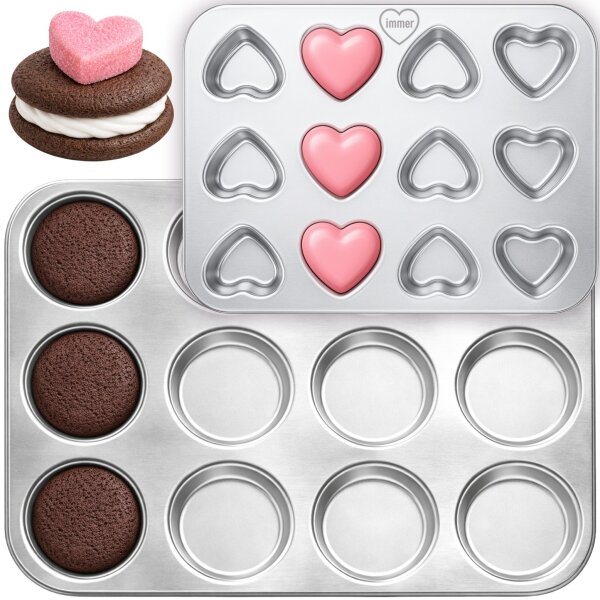 Set di teglie per muffin in acciaio inox, classiche e a forma di cuore
