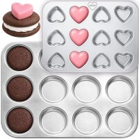 Set di teglie per muffin in acciaio inox, classiche e a forma di cuore