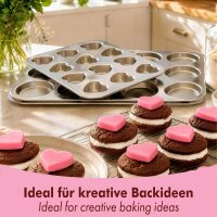 Set di teglie per muffin in acciaio inox, classiche e a forma di cuore