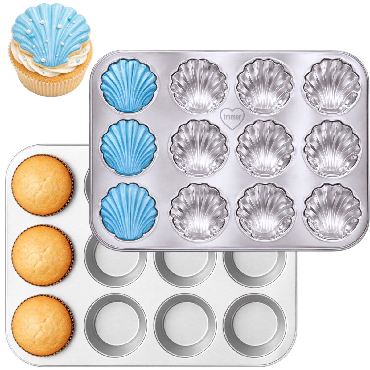 Edelstahl Muffinform 2er-Set Muschelform und Klassisch