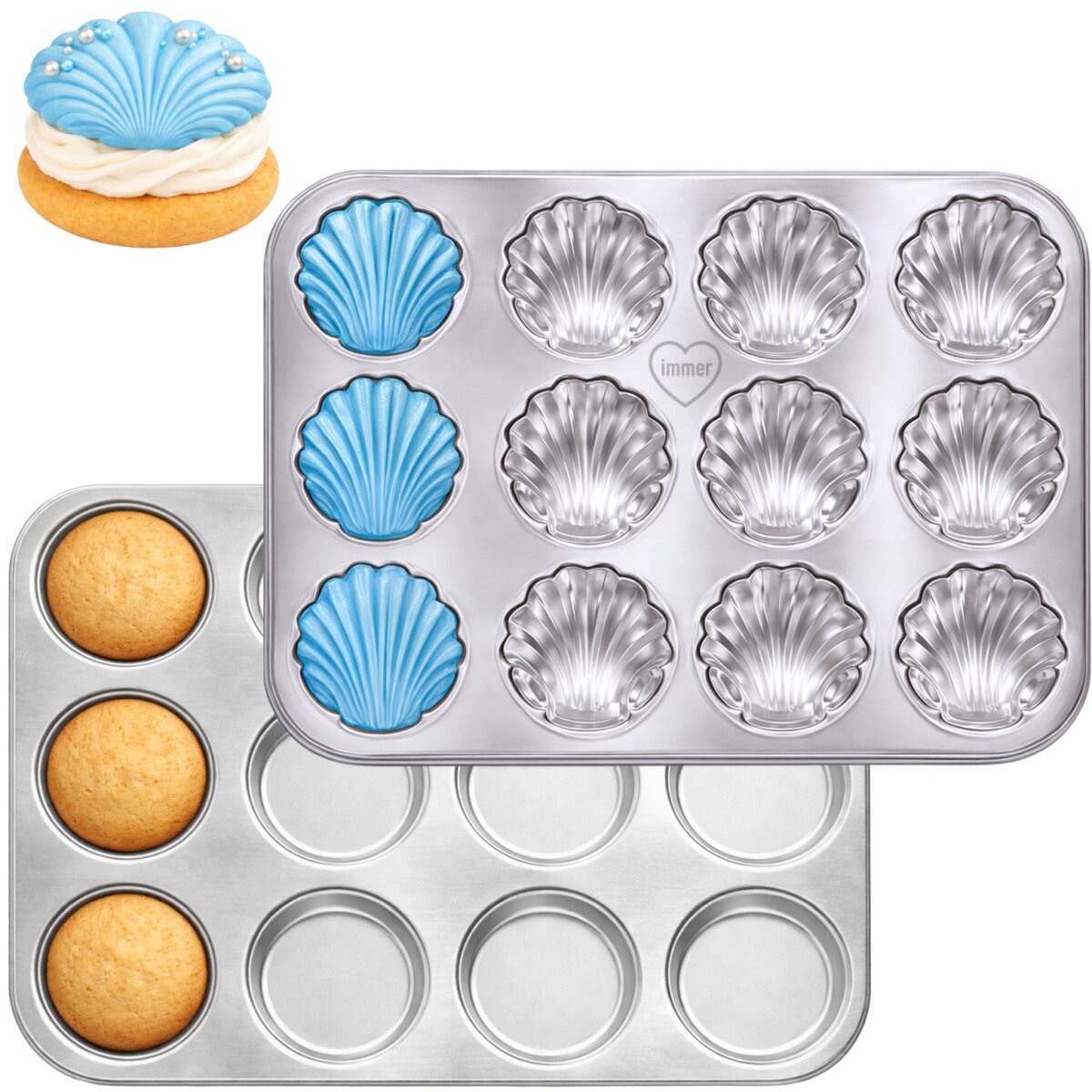 Edelstahl Muffinform 2er-Set Muschelform und Whoopie-pie